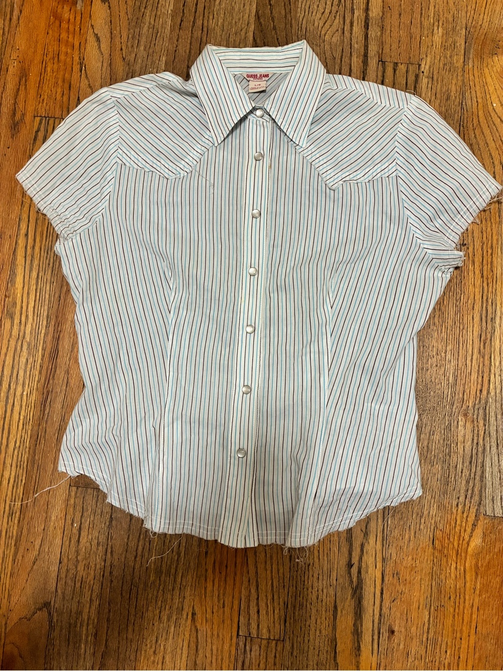 Guess jeans Striped Button-Up Shirt - White with Blue & Brown Stripes